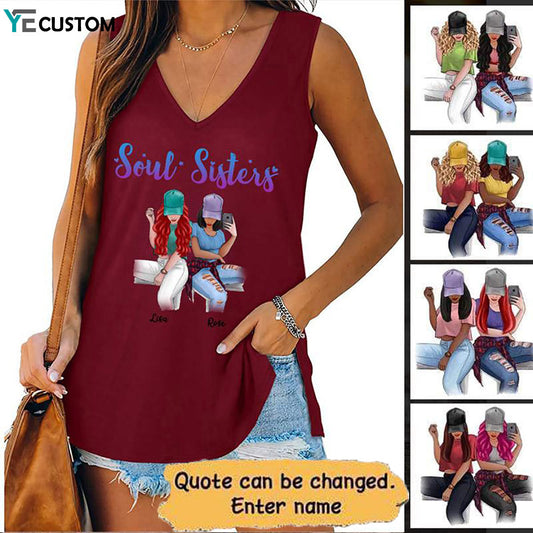 Selfie Bestie Colorful Personalized Women Tank Top V Neck Casual Flowy Sleeveless