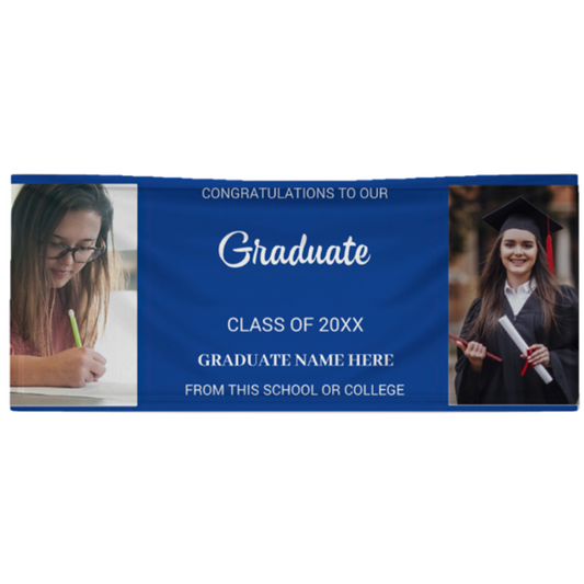 2022 Graduation Photos Graduate with Royal Blue Virtual Banner