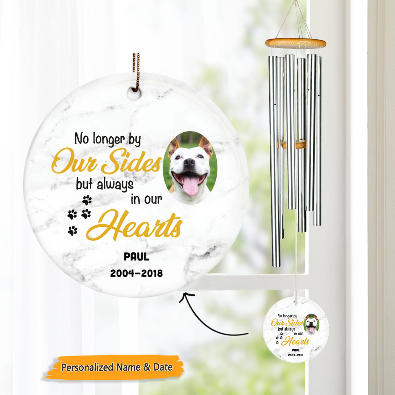 Always In Our Hearts Pet Memorial Photo Circle Wind Chime