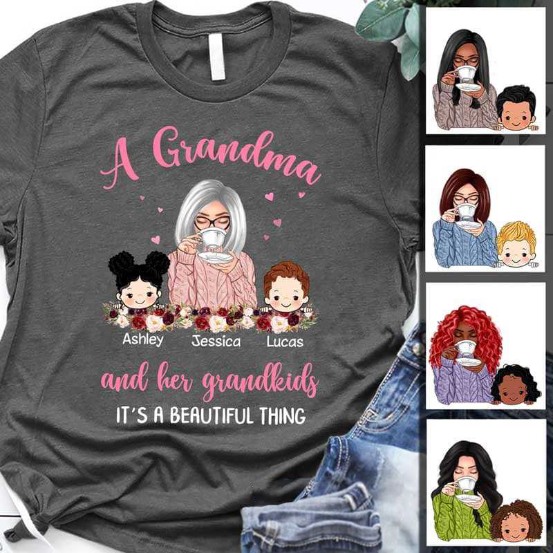 A Grandma And Her Grandkids Beautiful Thing Personalized Dark Shirt