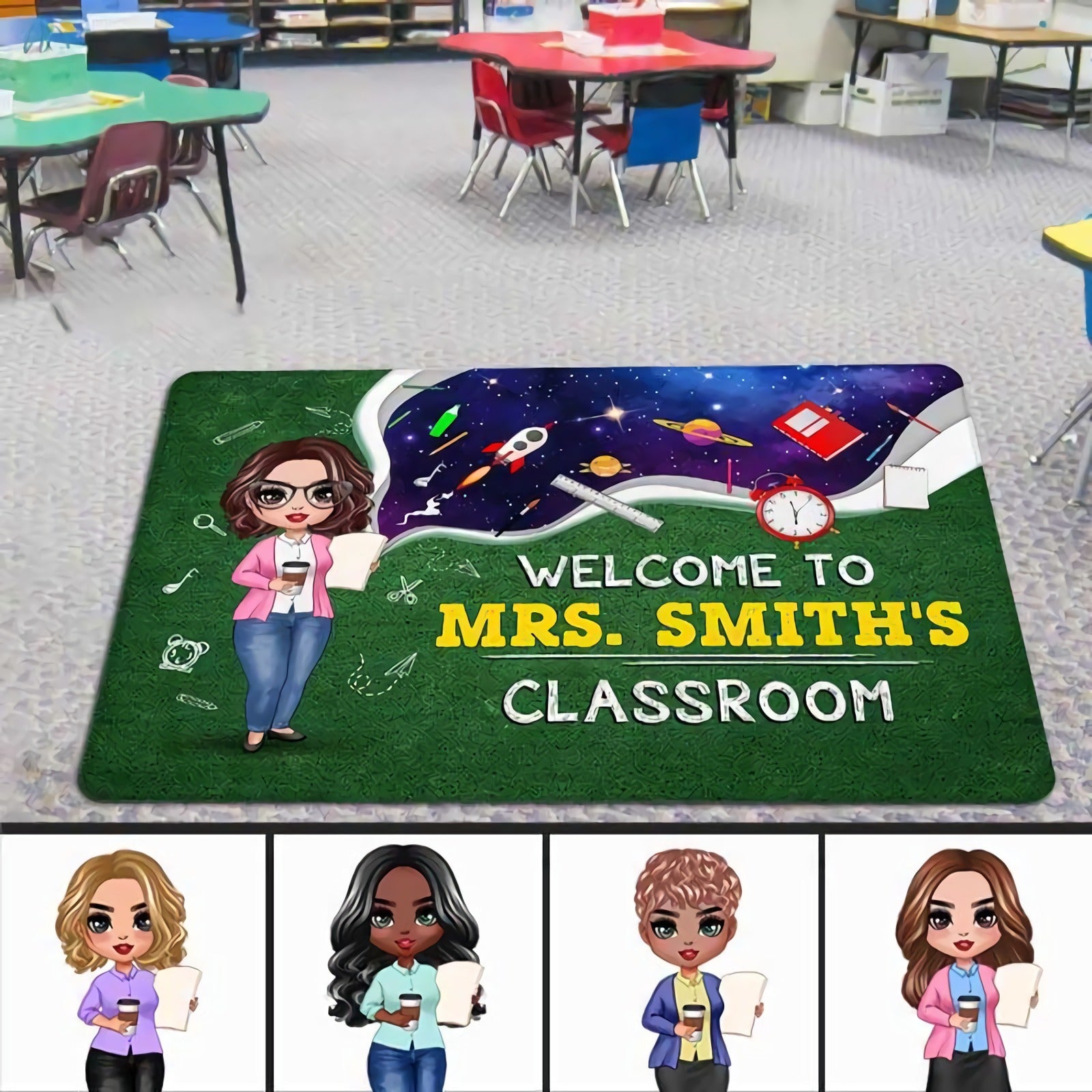 Doll Teacher Galaxy Things Personalized Doormat