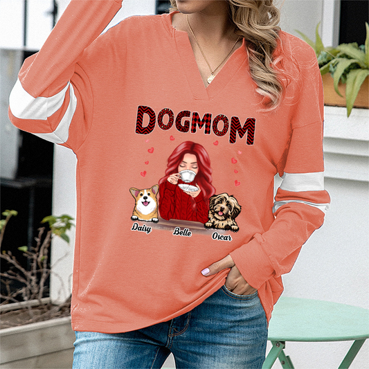 Dog Mom Red 柄物 パーソナライズド レディース 長袖トップス