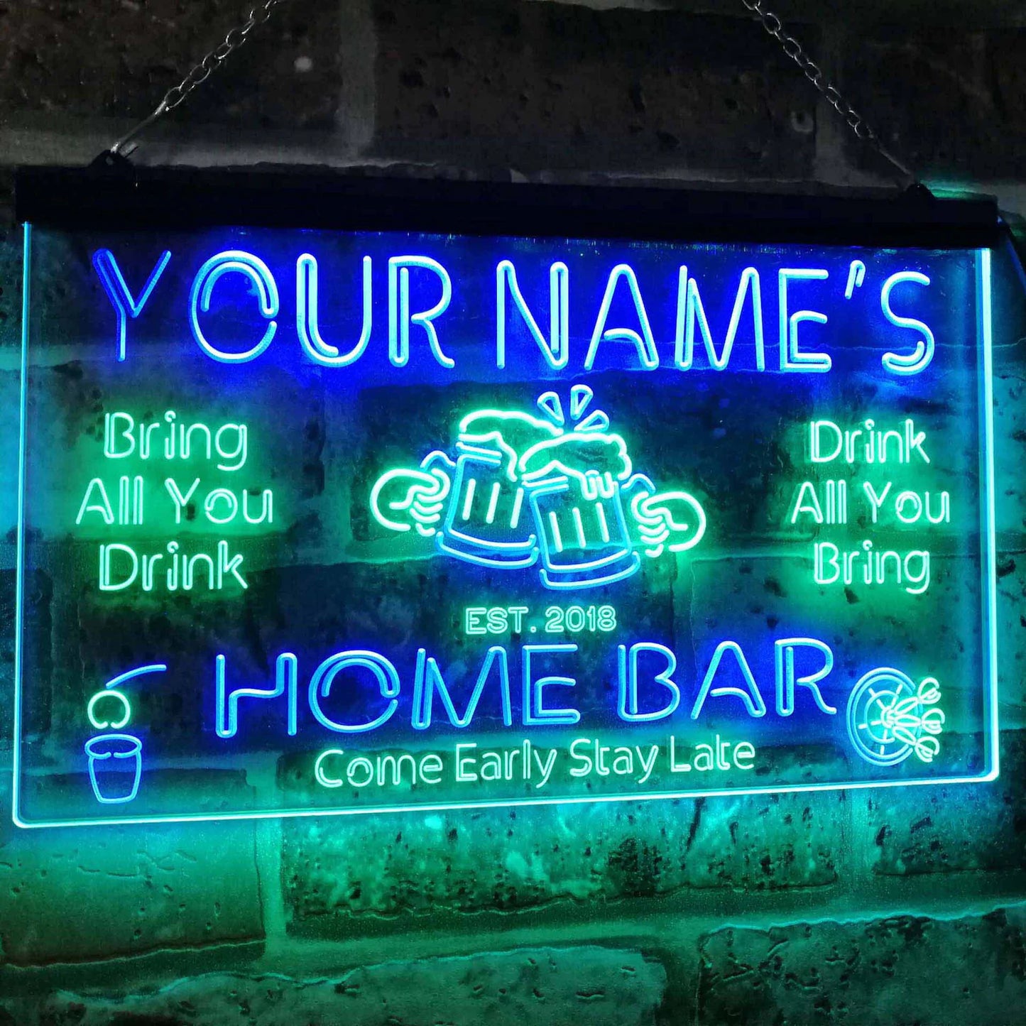 Personalized Your Name Custom Home Bar Neon Signs Beer Established Year Dual Color LED Acrylic Neon Light Sign