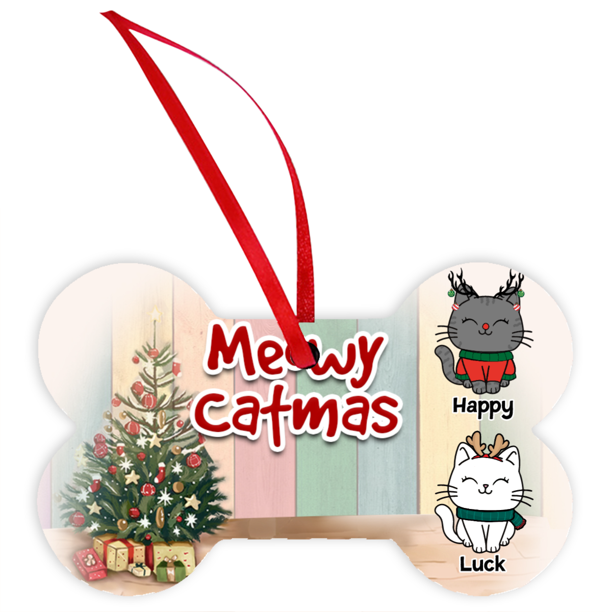 Cat Meowy Catmas Sitting Cat Cute Personalized Bone Christmas tree pendant