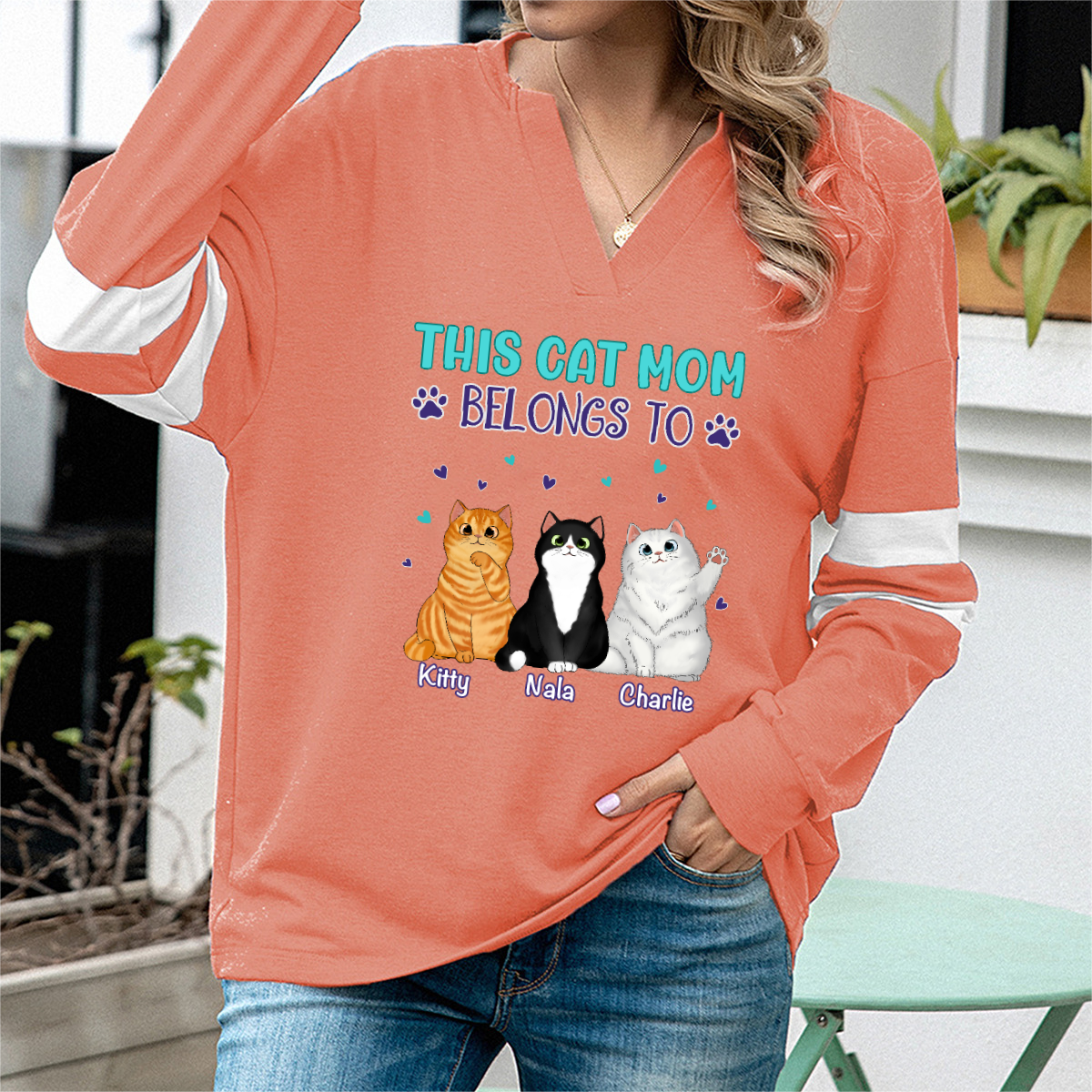 Belongs To Fluffy Sitting Cats Personalized Women’s Long Sleeve Tops