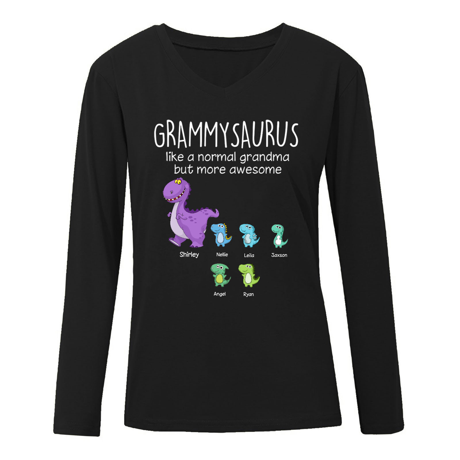 Grandma Grandpa Daddy Mama Saurus And Kids Personalized Long Sleeve Shirt
