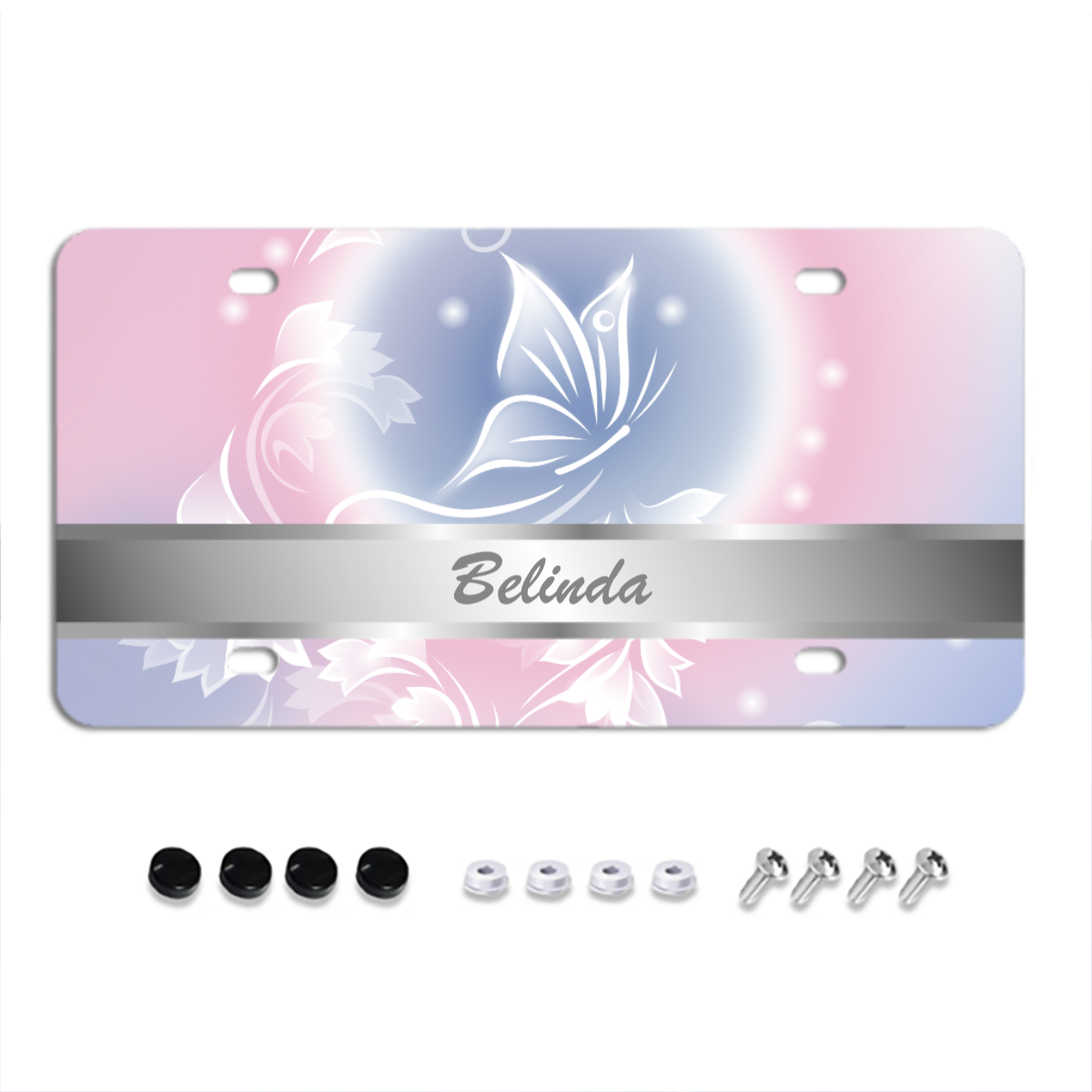 Floral Pink Blue Butterfly Fantasy Personalize License Plate