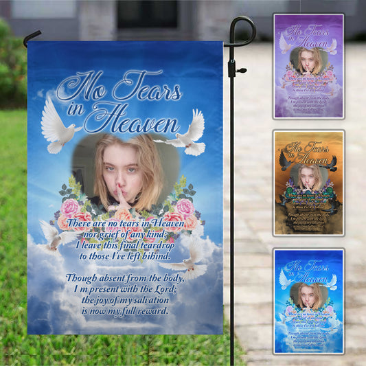 No Tears In Heaven Personalized Photo Memorial Garden & House Flag