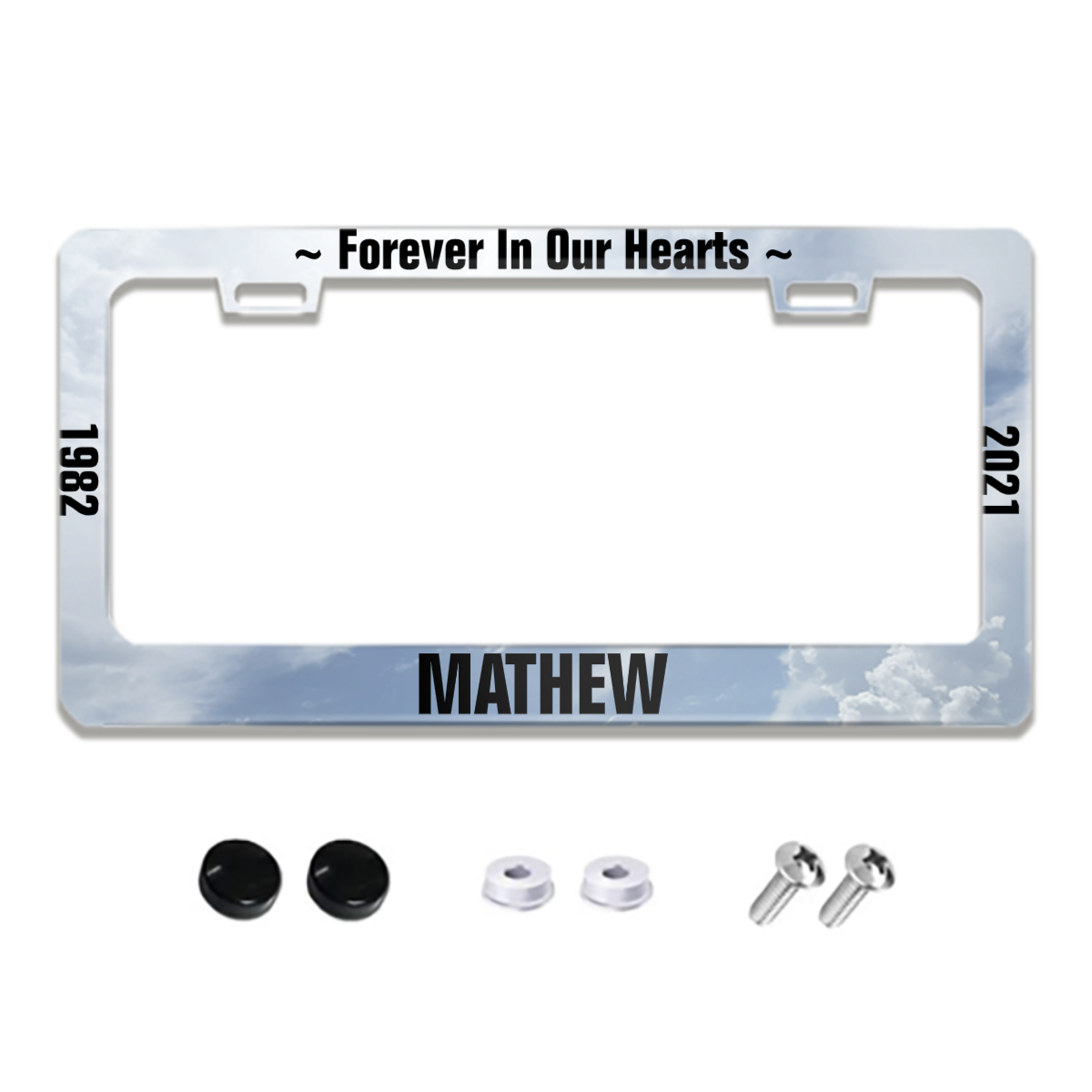 Memorial License Plate with Clouds / Hearts License Plate Frame