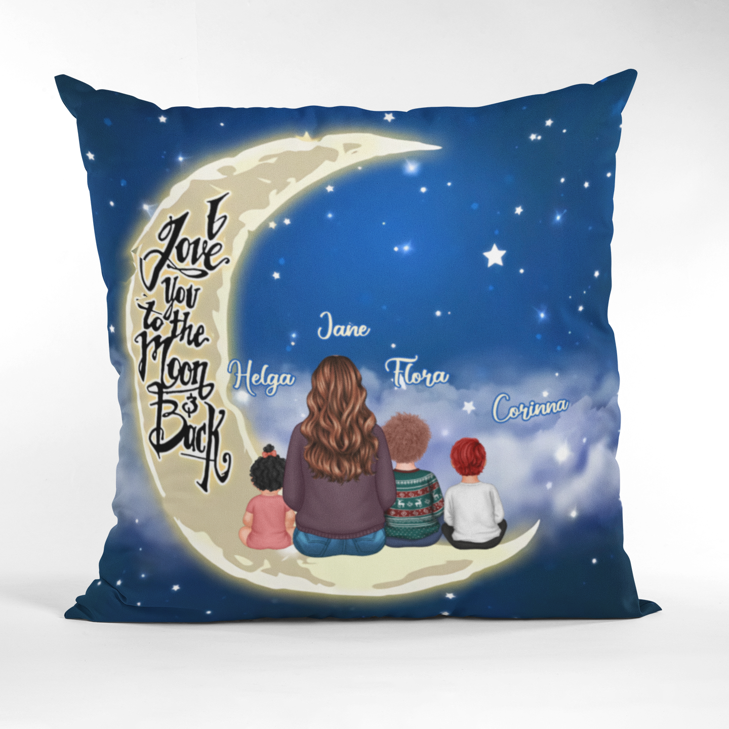 Parents Grandparents and Kids On Moon Personalized Polyester Linen Pillow