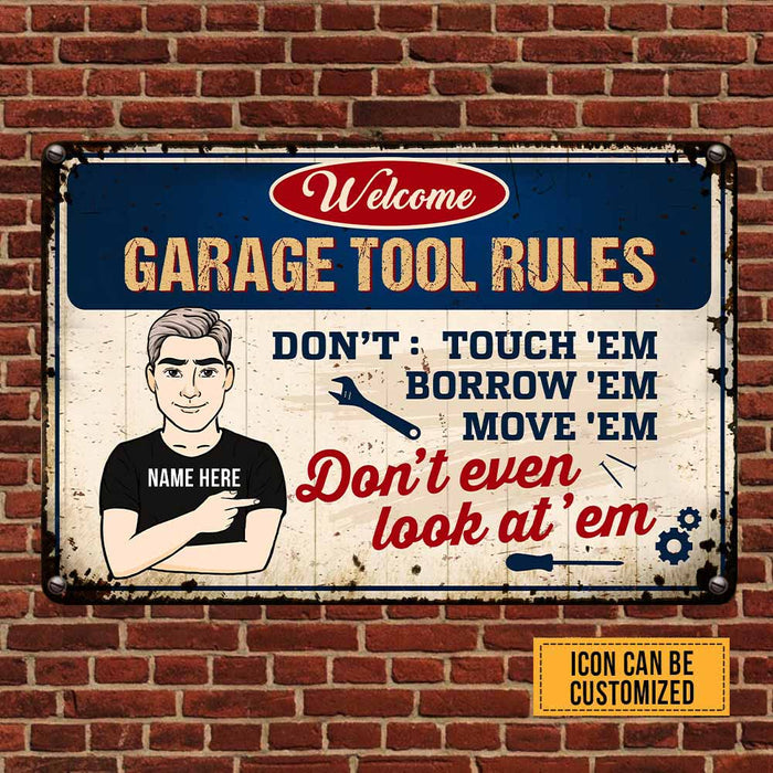 Personalized Dad Grandpa Garage Tool Rules Metal Signs