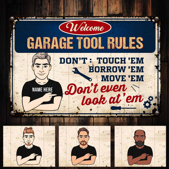 Personalized Dad Grandpa Garage Tool Rules Metal Signs