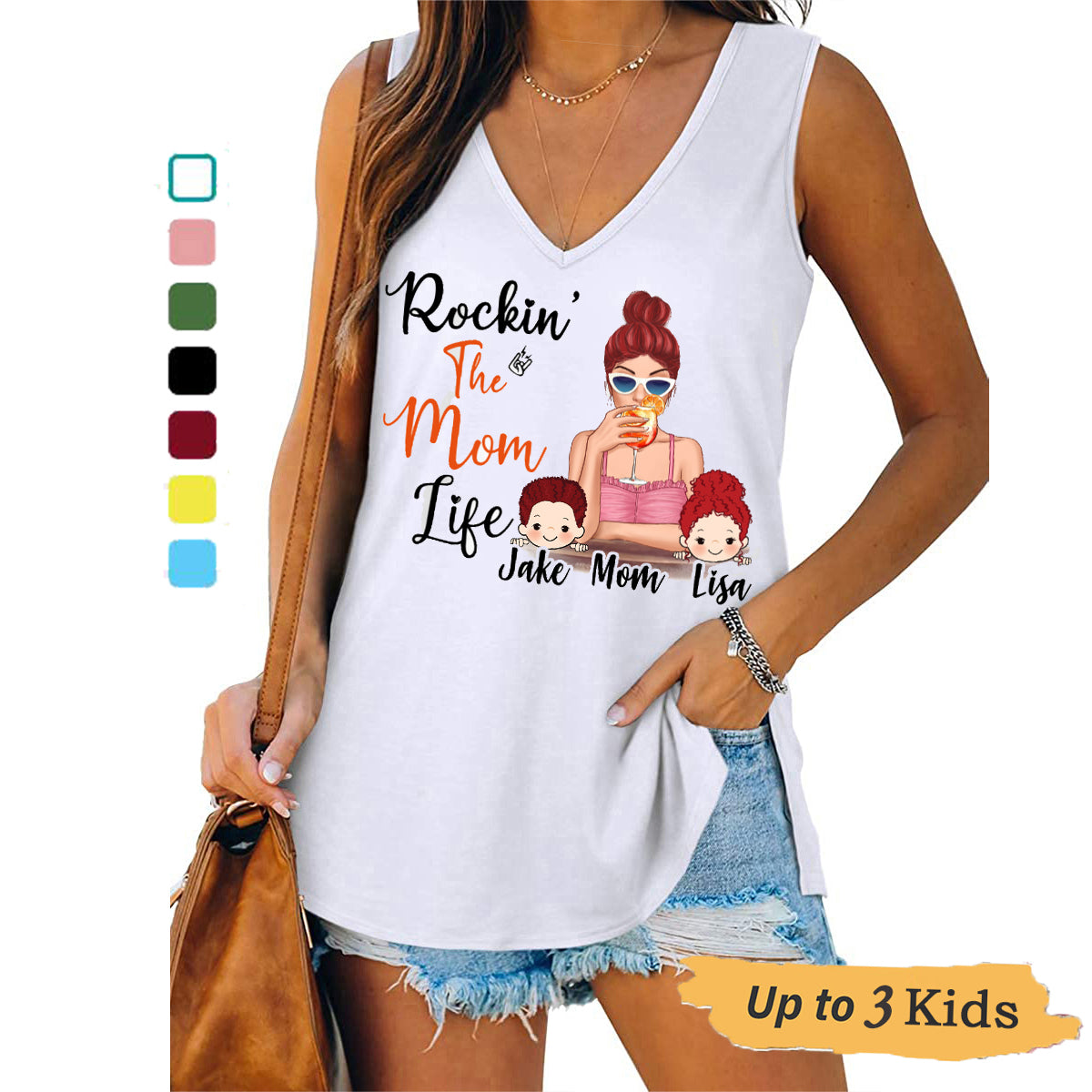 Cocktail Girl Rockin‘ Mom Life Cute Kids Personalized Women Tank Top V Neck Casual Flowy Sleeveless