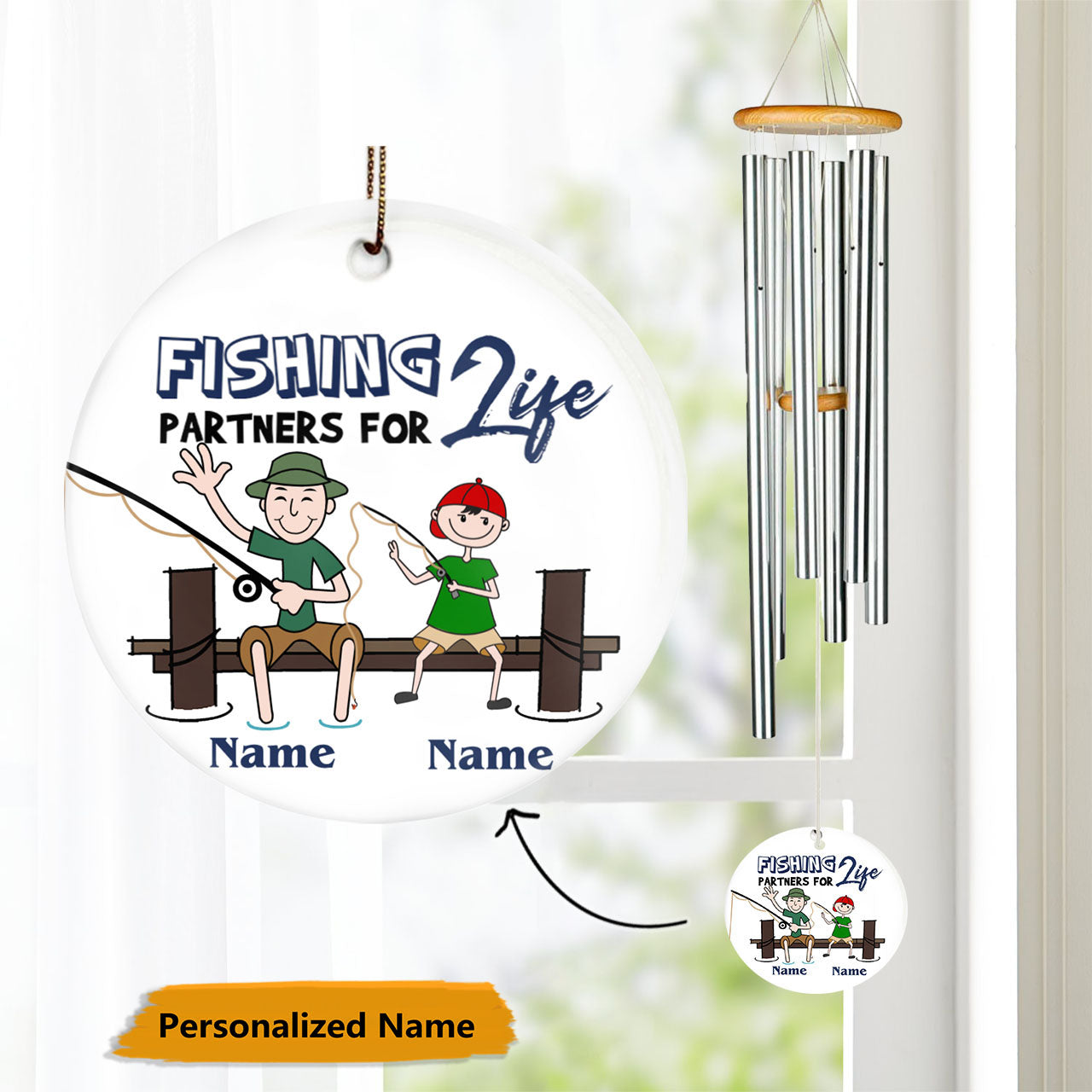 Fishing Partners For Life 父と息子のパーソナライズされた風鈴