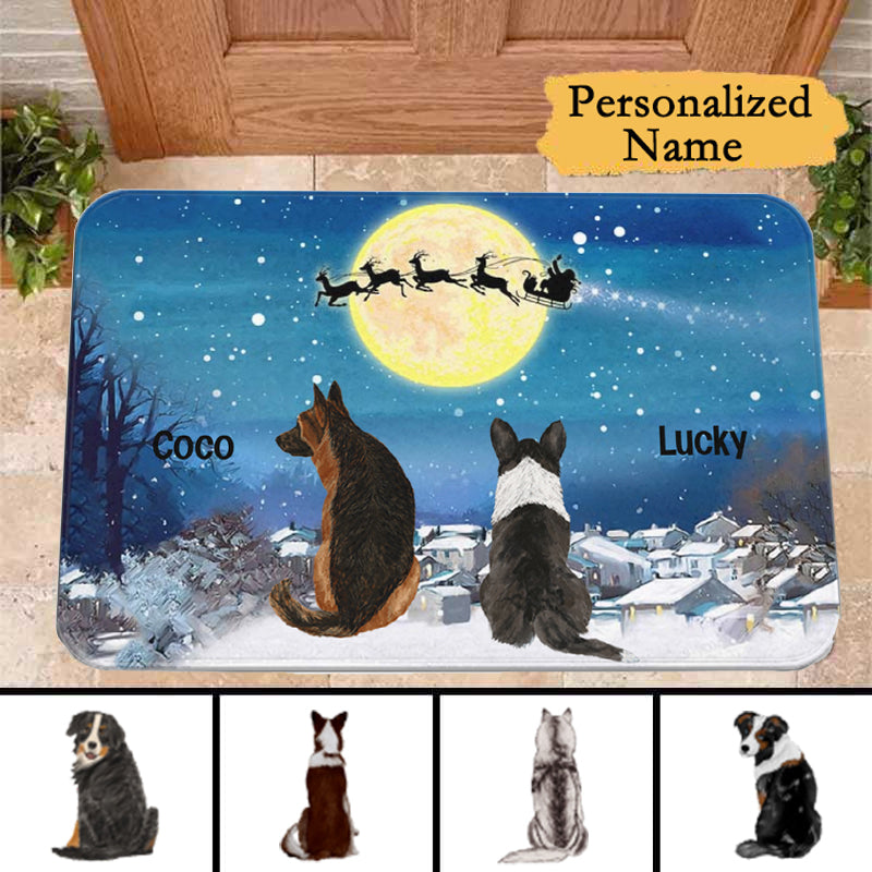 Personalized Dog Christmas Watching Santa Personalized Doormat