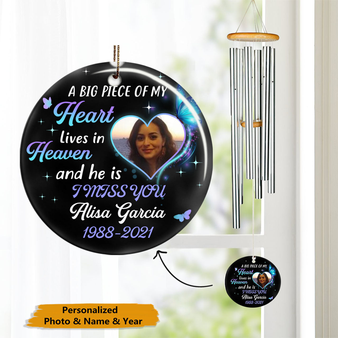 A Big Piece Of My Heart Lives In Heaven Butterfly Personalized Memorial Wind Chime