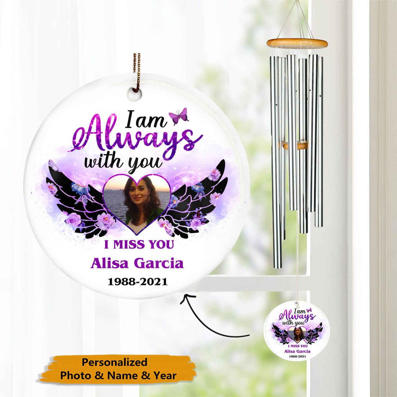 Always With You Flower Wing Personalized Memorial Wind Chime