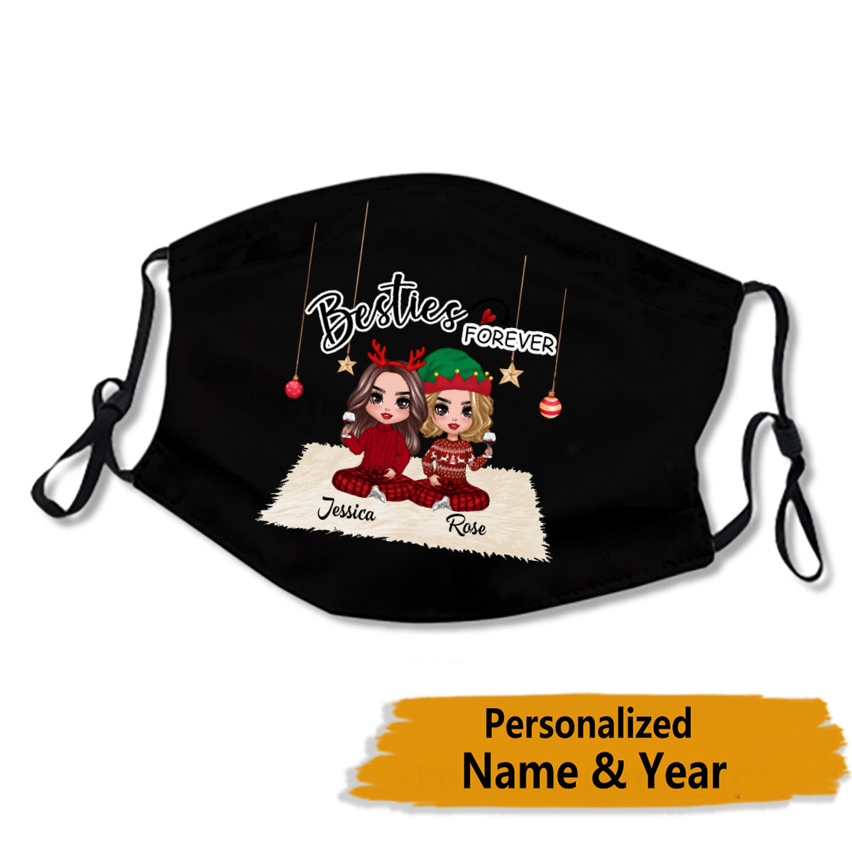 Doll Besties Christmas Checkered Pants Personalized Name Face Mask