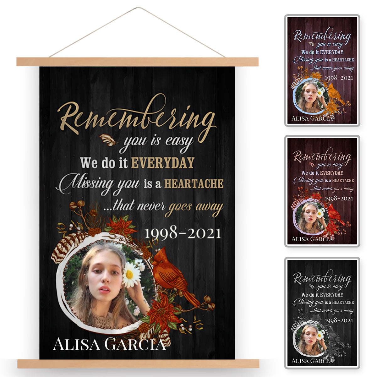 Missing You Is A Heartache Memorial Photo Personalized Scroll Painting With Wooden Poster Hanger