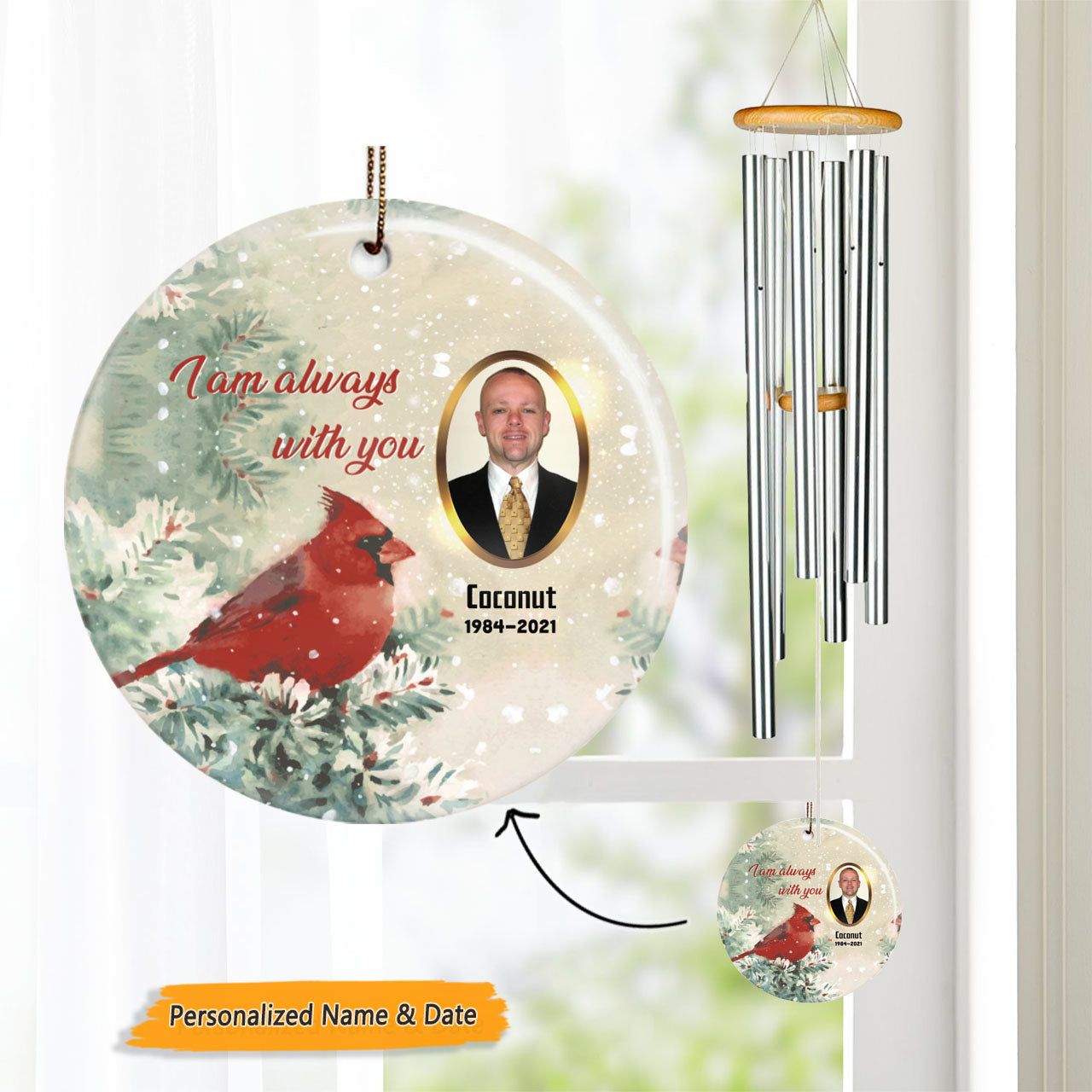 Always With You - Photo Personalized Memorial Circle Wind Chime