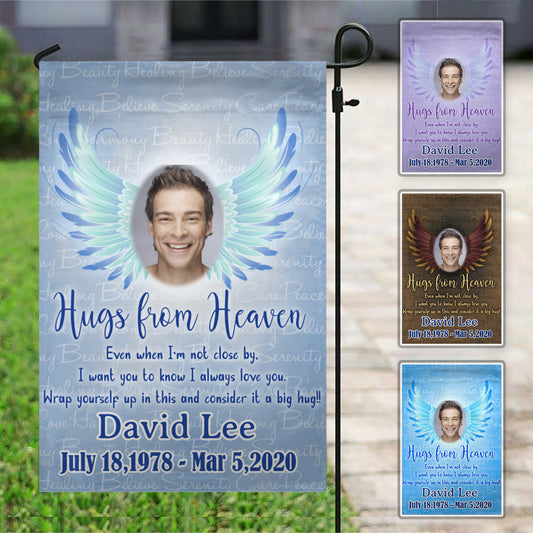 Hugs From Heaven Wings Personalized Photo Memorial Garden & House Flag