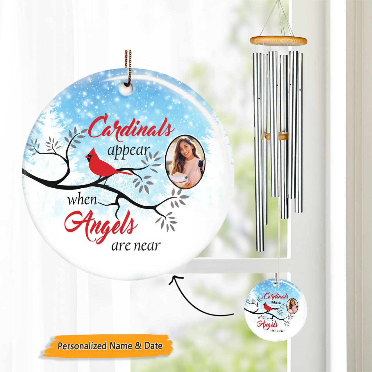 Angels Appear Cardinal Memorial Photo Circle Wind Chime