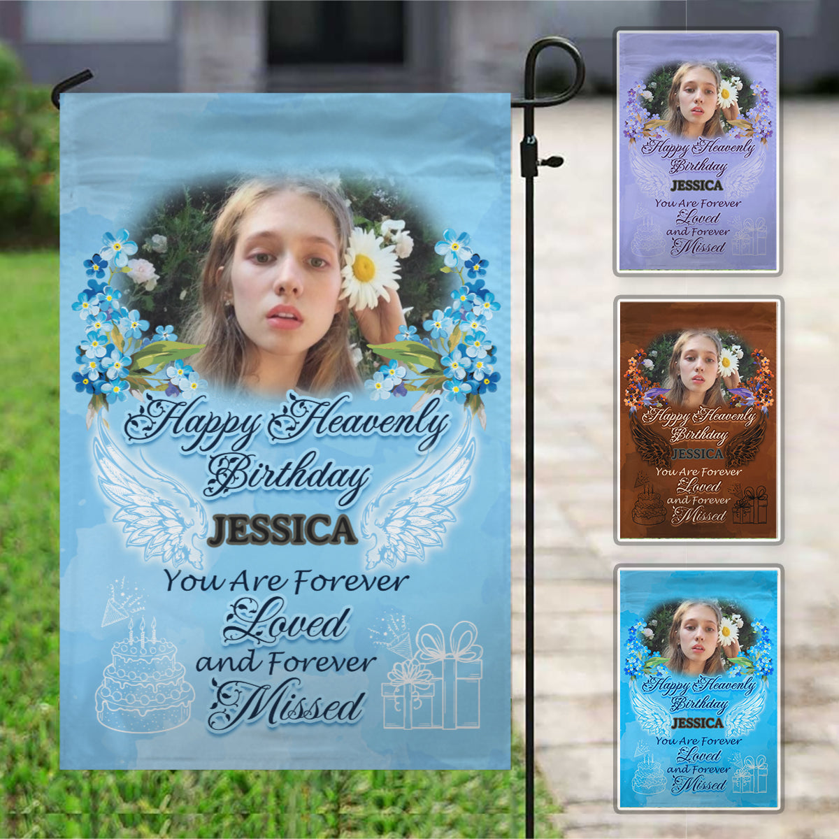 Happy Heavenly Personalized Photo Memorial Garden & House Flag