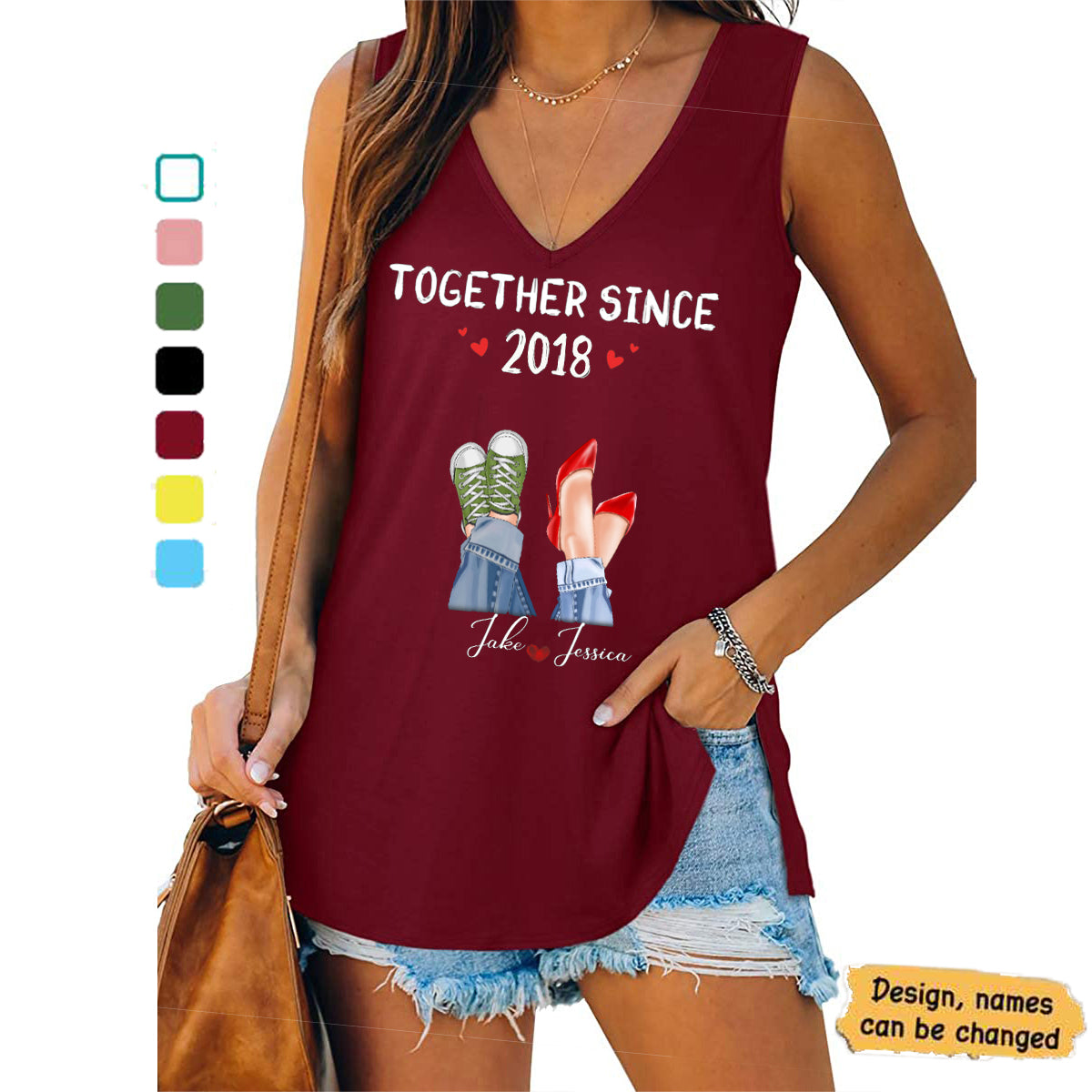 Couple Together Since Couple Legs Personalized Women Tank Top V Neck Casual Flowy Sleeveless