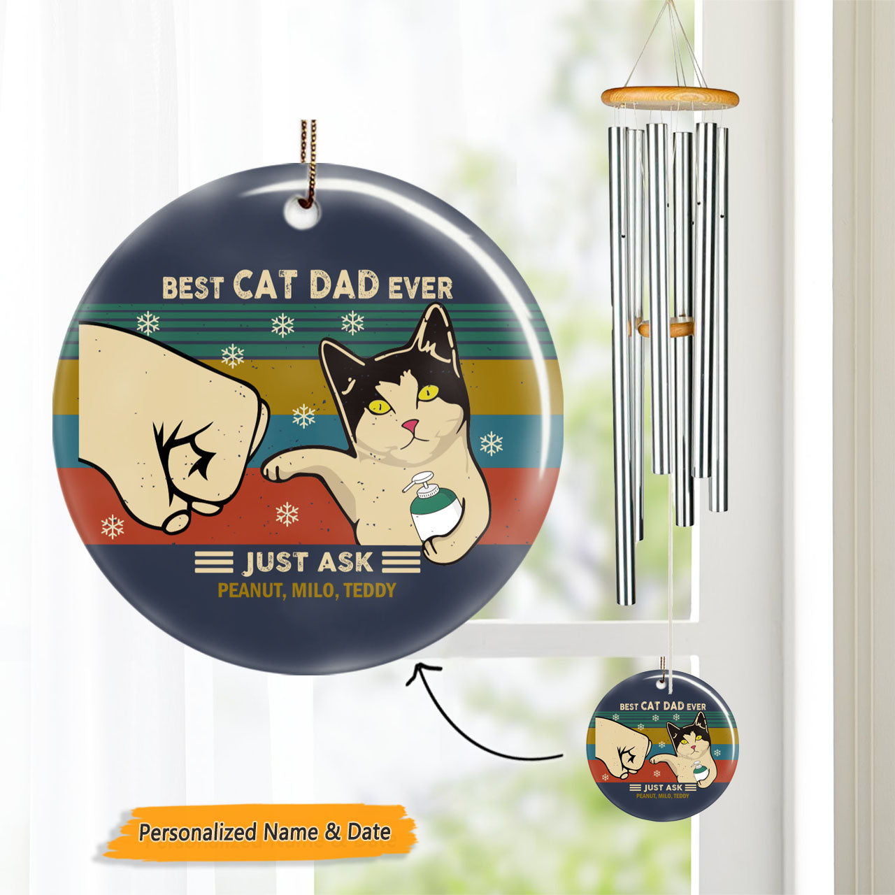 Best Cat Dad Ever Just Ask Personalized Circle Wind Chime