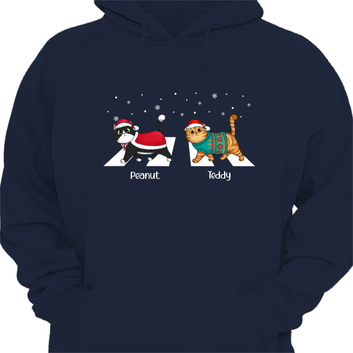 Fluffy Cat Walking Cross Road Christmas Personalized Hoodie Sweatshirt