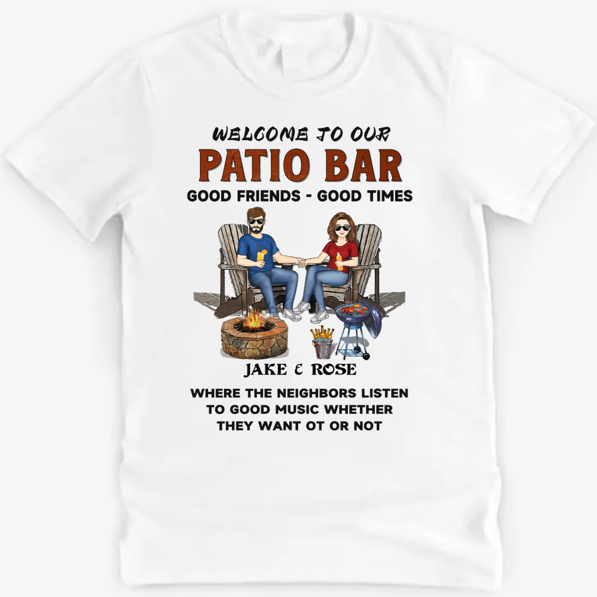 Patio Grilling Family Couple Listen To The Good Music - Personalized Classic Tee