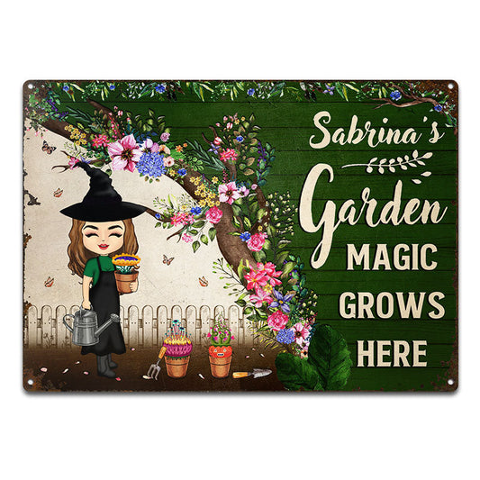 Magic Grows Here Witch - Garden Decoration - Personalized Custom Classic Metal Signs