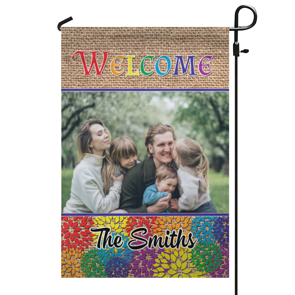 Welcome Rainbow – Personalized Photo & Name – Custom Garden Flag