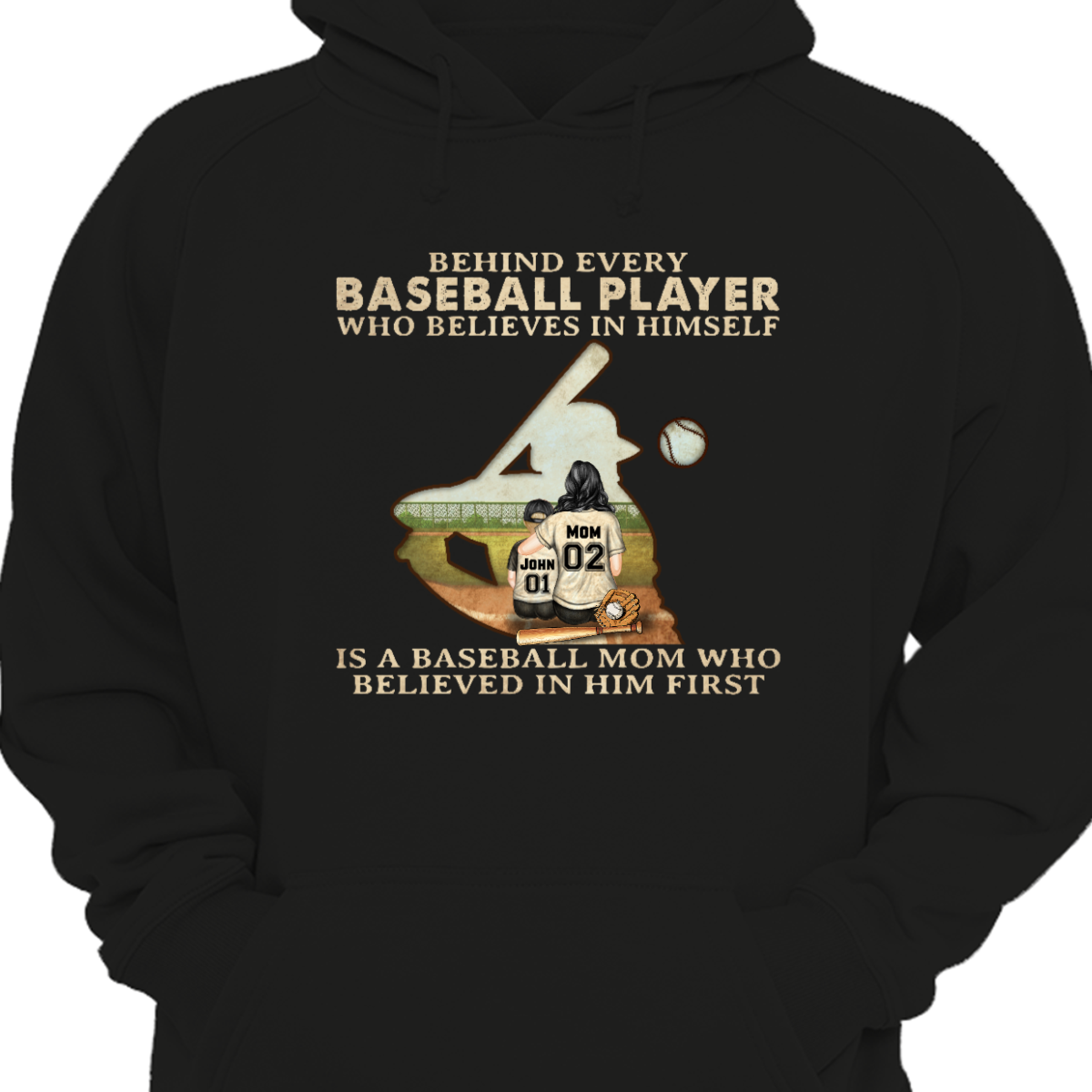自分を信じるすべての野球選手の背後にいる野球ママ - 母親への贈り物 - パーソナライズされたカスタムパーカースウェットシャツ