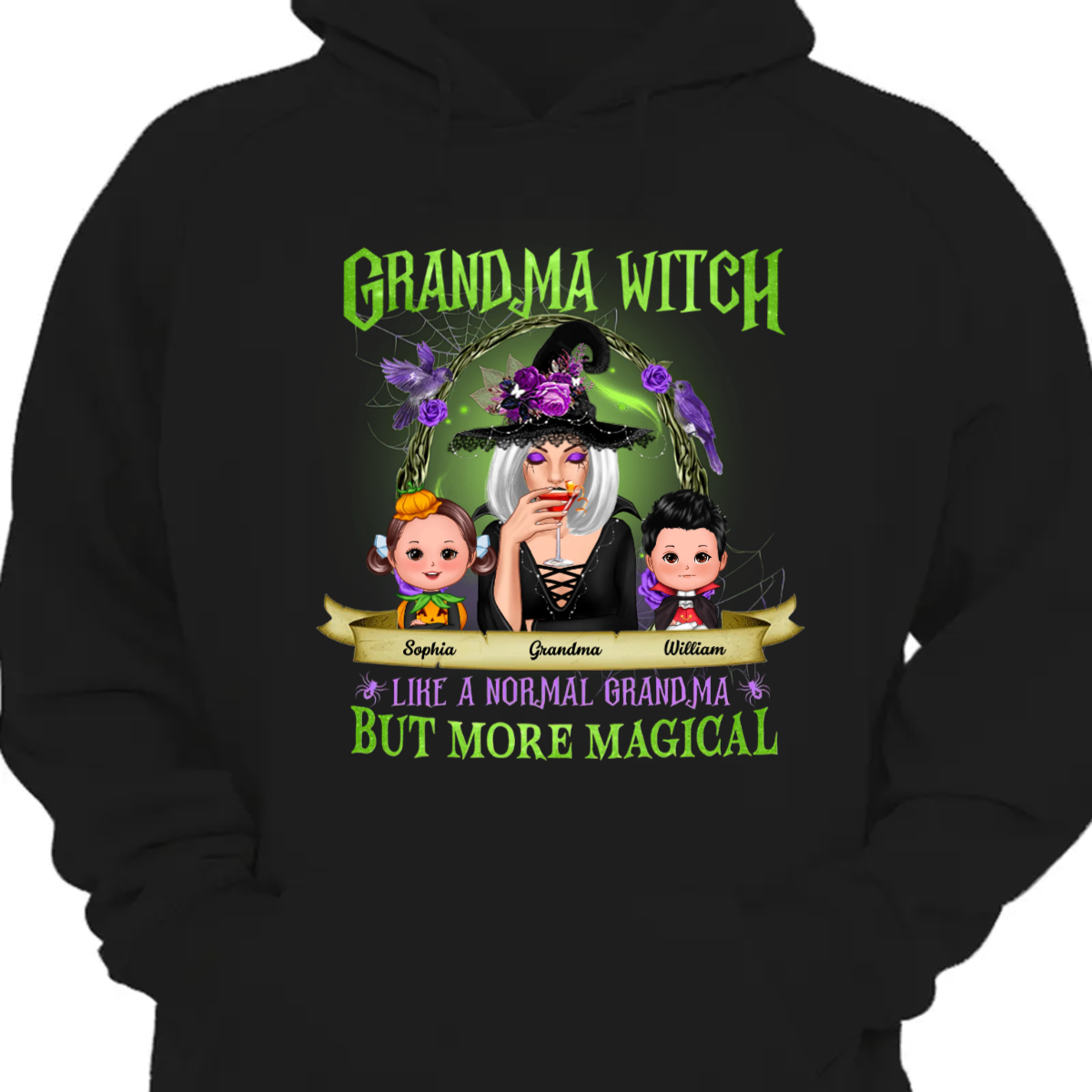 Green And Purple Halloween Grandma And Kids Personalized Hoodie Sweatshirt