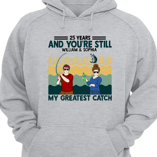 My Greatest Catch Husband Wife Fishing Couple - Personalized Custom Hoodie Sweatshirt