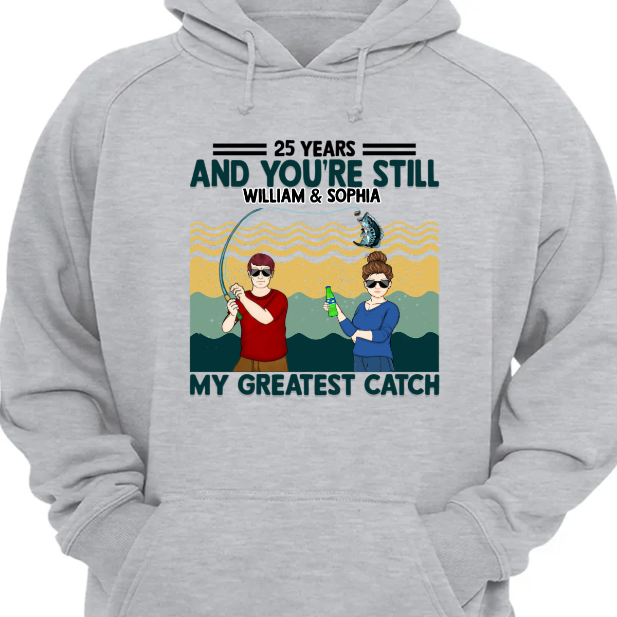 My Greatest Catch Husband Wife Fishing Couple - Personalized Custom Hoodie Sweatshirt