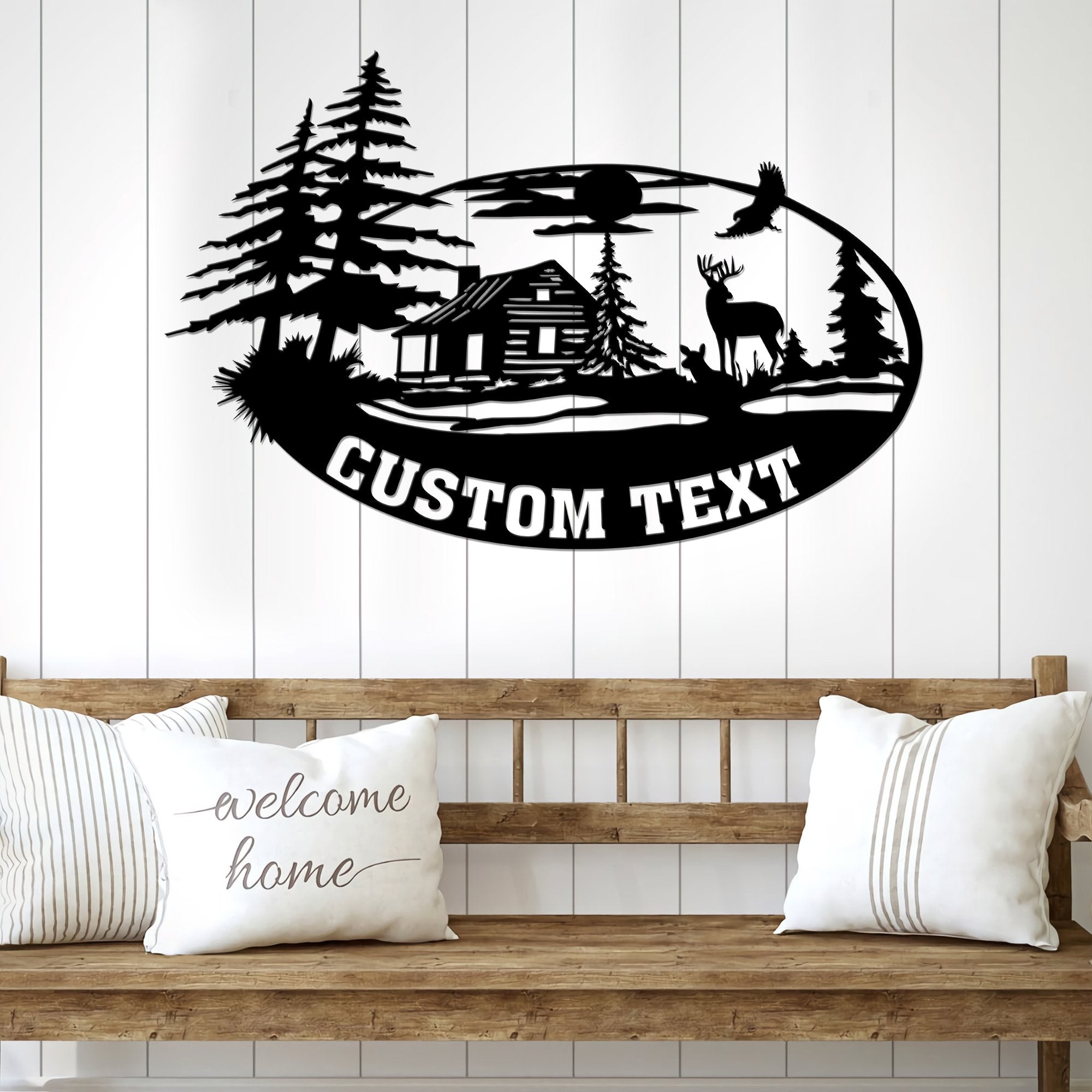 Life is Better At The Cabin Custom text Metal wall art