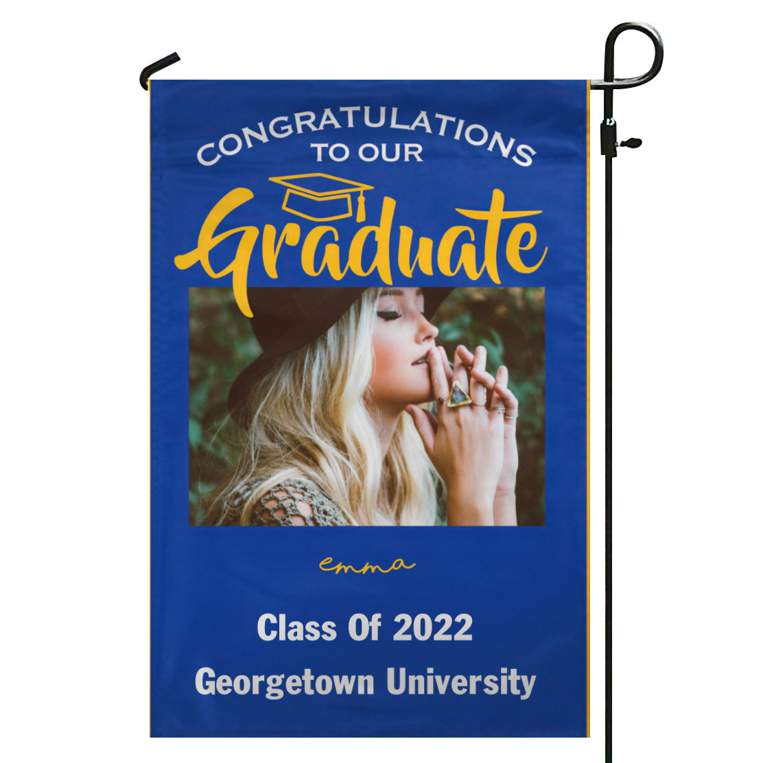 Photo Congrats Royal Blue Gold Yellow Graduation Garden & House Flag