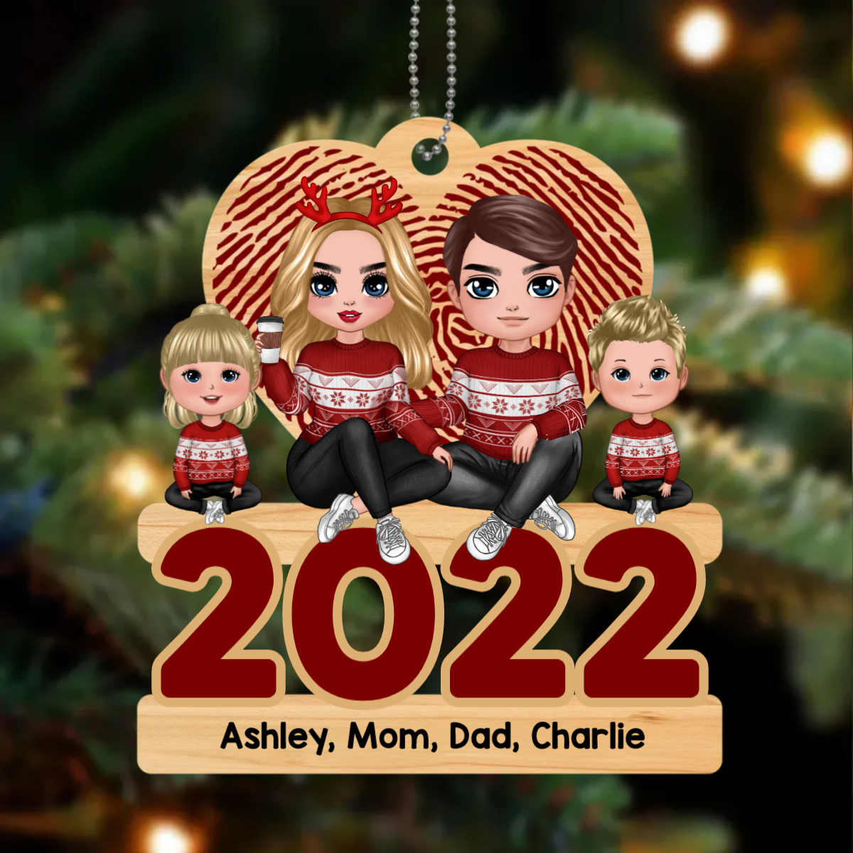 Family Sitting 2023 Christmas Personalized Metal Ornament