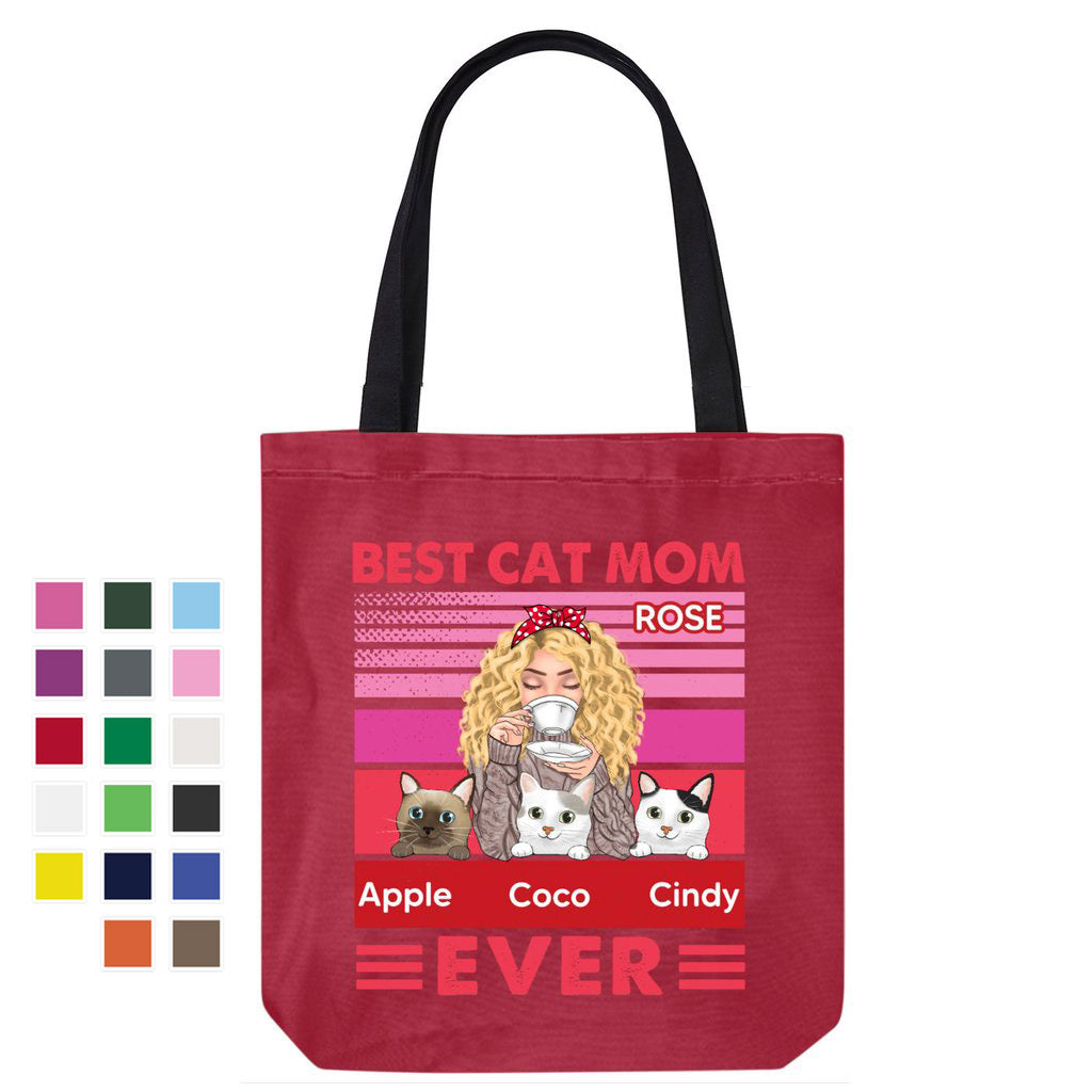 Best Cat Mom Pink Retro Personalized Canvas Bag
