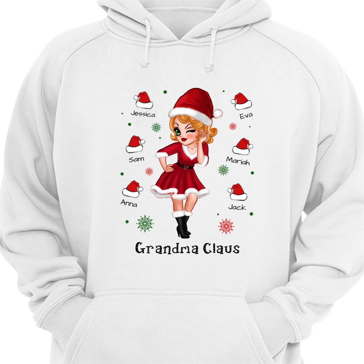 Pretty Woman Grandma Claus Personalized Hoodie Sweatshirt