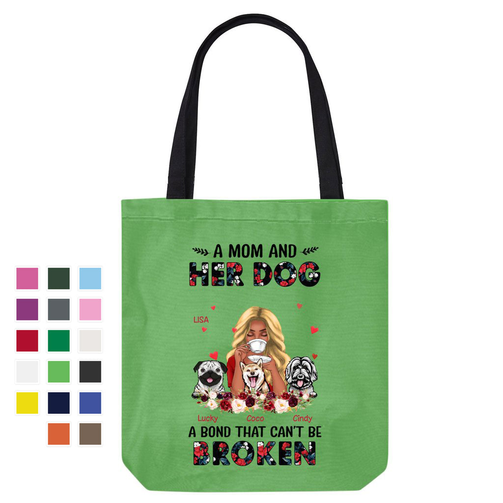 A Mom And Her Dogs Floral Personalized Canvas Bag