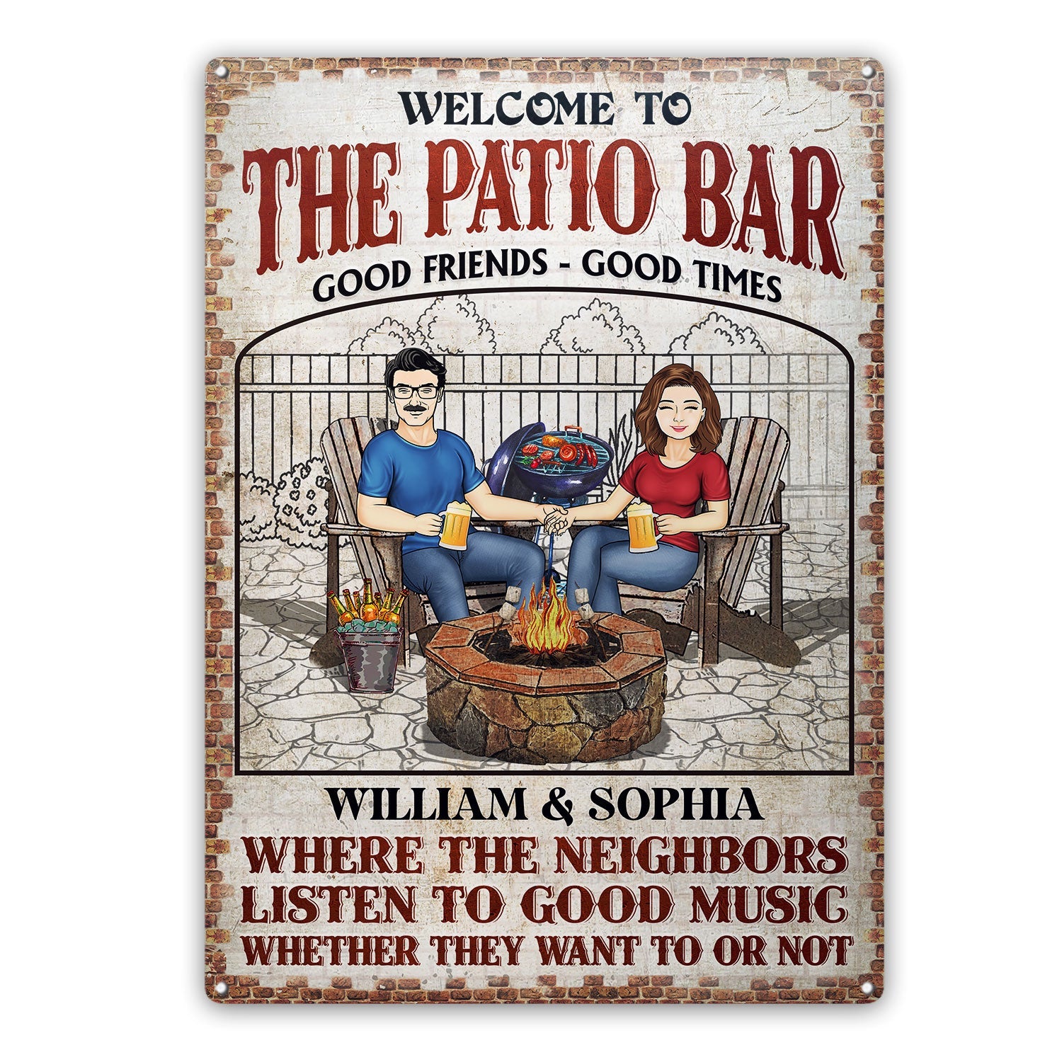 Backyard Patio Where The Neighbors Listen To Good Music - Anniversary, Birthday, Outdoor, Home Decor Gift For Spouse, Lover, Husband, Wife, Couple, Family - Personalized Custom Classic Metal Signs