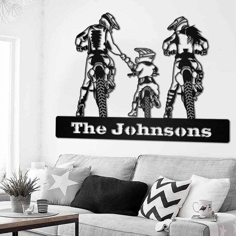 Family Motocross Motorcycle Bike Gift For Dad Father's Day, Motorcycle Metal Wall Art