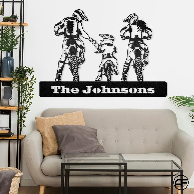 Family Motocross Motorcycle Bike Gift For Dad Father's Day, Motorcycle Metal Wall Art