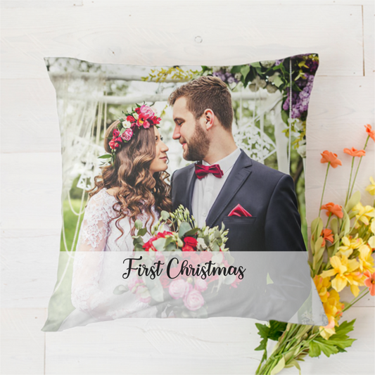 Photo Just Married First Christmas Family Gift Personalized Polyester Linen Pillow