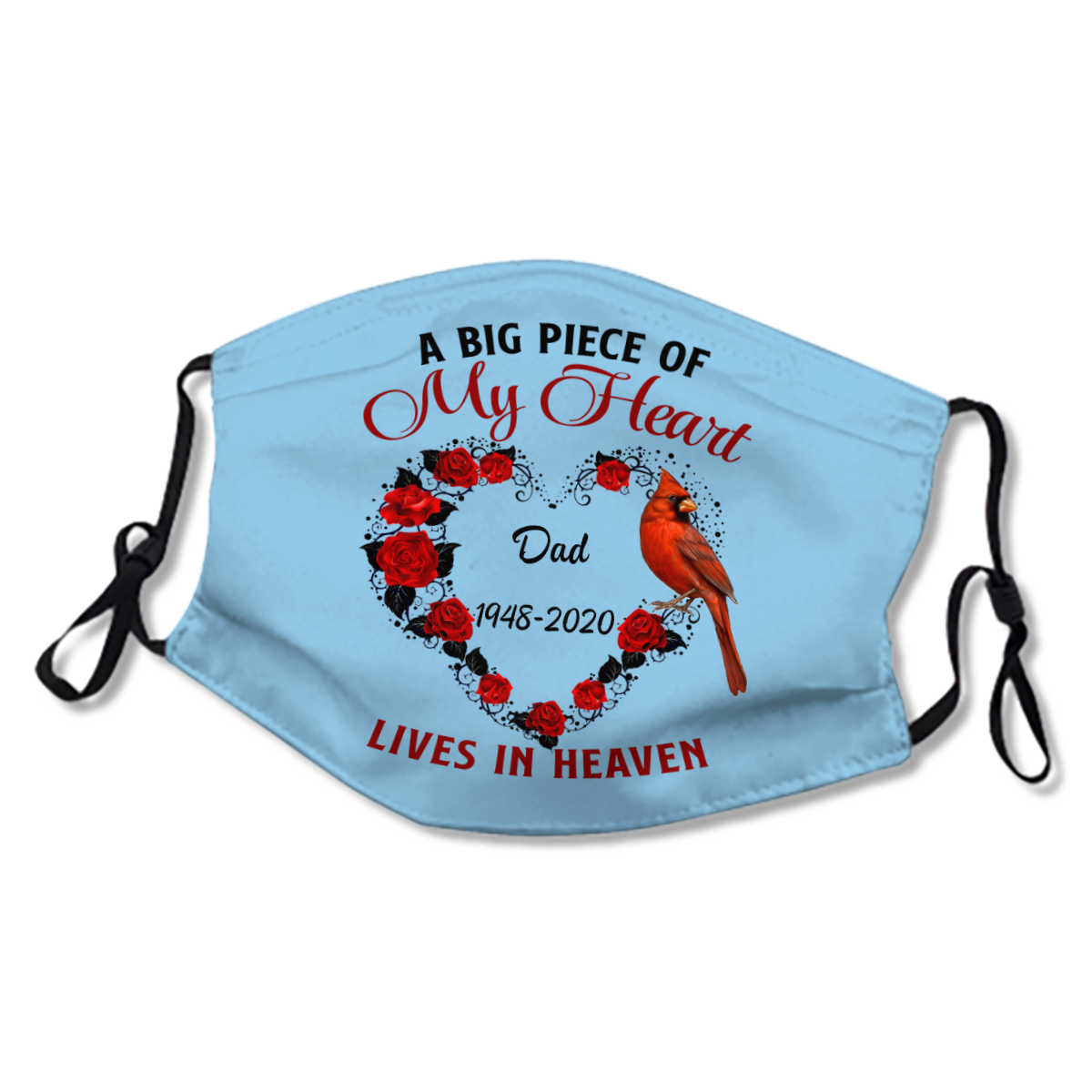 Rose And Cardinal Memorial Personalized Name & Date Face Mask