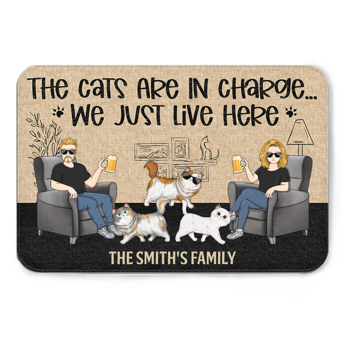 Family Couple The Cats Are In Charge - Gift For Cat Lovers - Personalized Custom Doormat