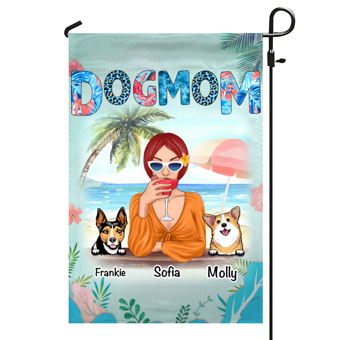 Dog Mom Summer Patterned Personalized Garden Flag